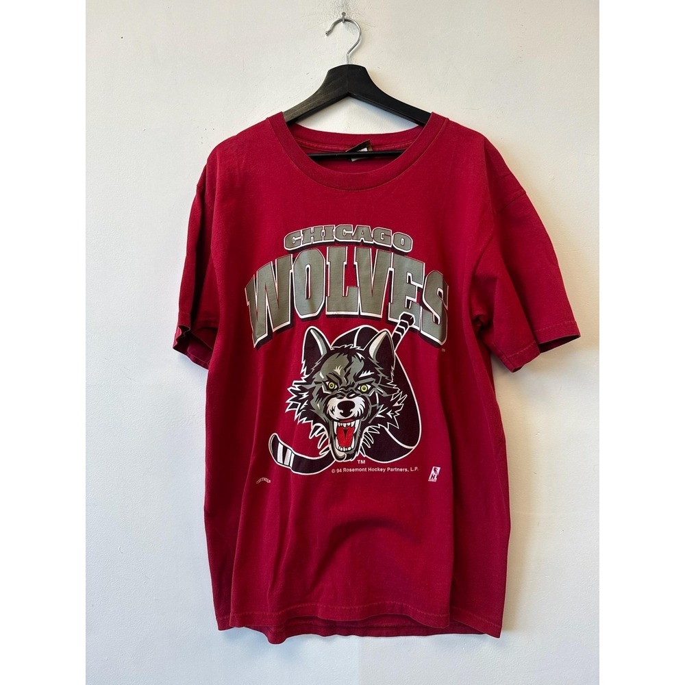 Vintage Chicago Wolves Shirt Mens Large‎ Red Hockey Nutmeg Graphic 90s Tee